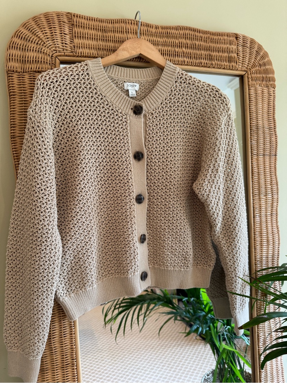 J. Crew Beige Open-Knit Button Front Cardigan